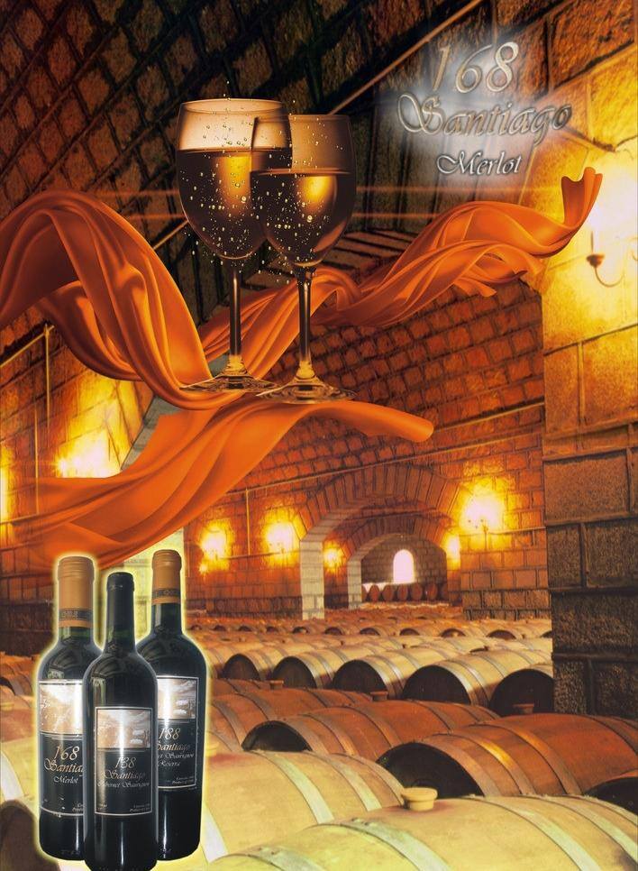 广告 红酒 红酒杯 画册 名片 宣传单 智利 象木酒桶 酒窖一角 矢量 其他海报设计