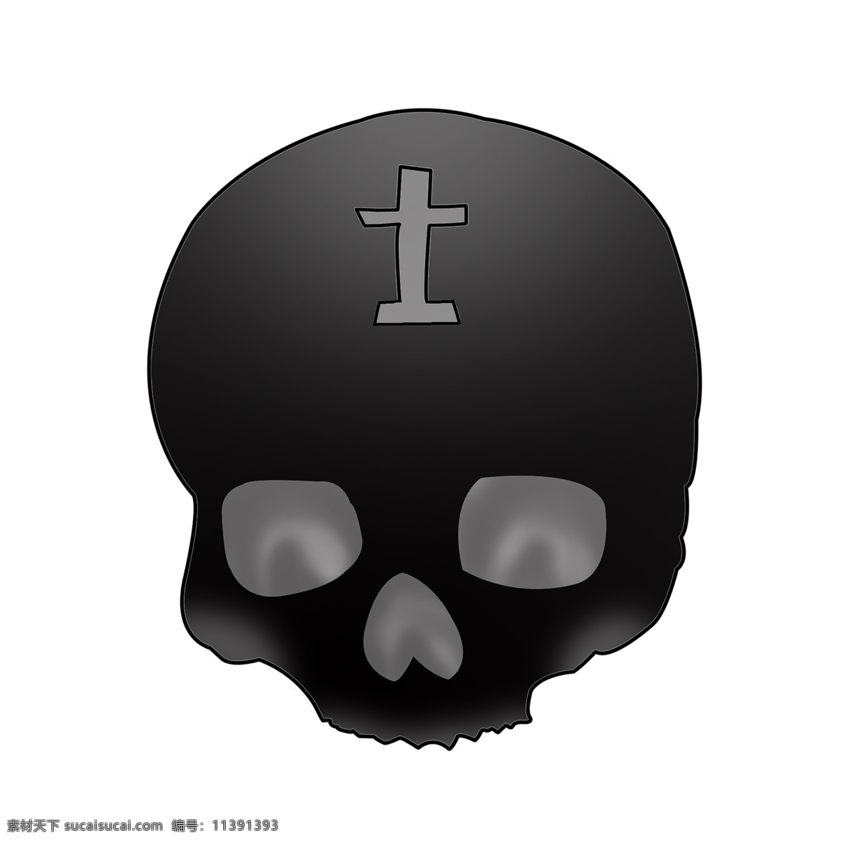 悲伤 骷髅 头 插图 悲伤的骷髅头 黑色的骷髅头 卡通骷髅头 创意骷髅头 红色的十字架 装饰头骨