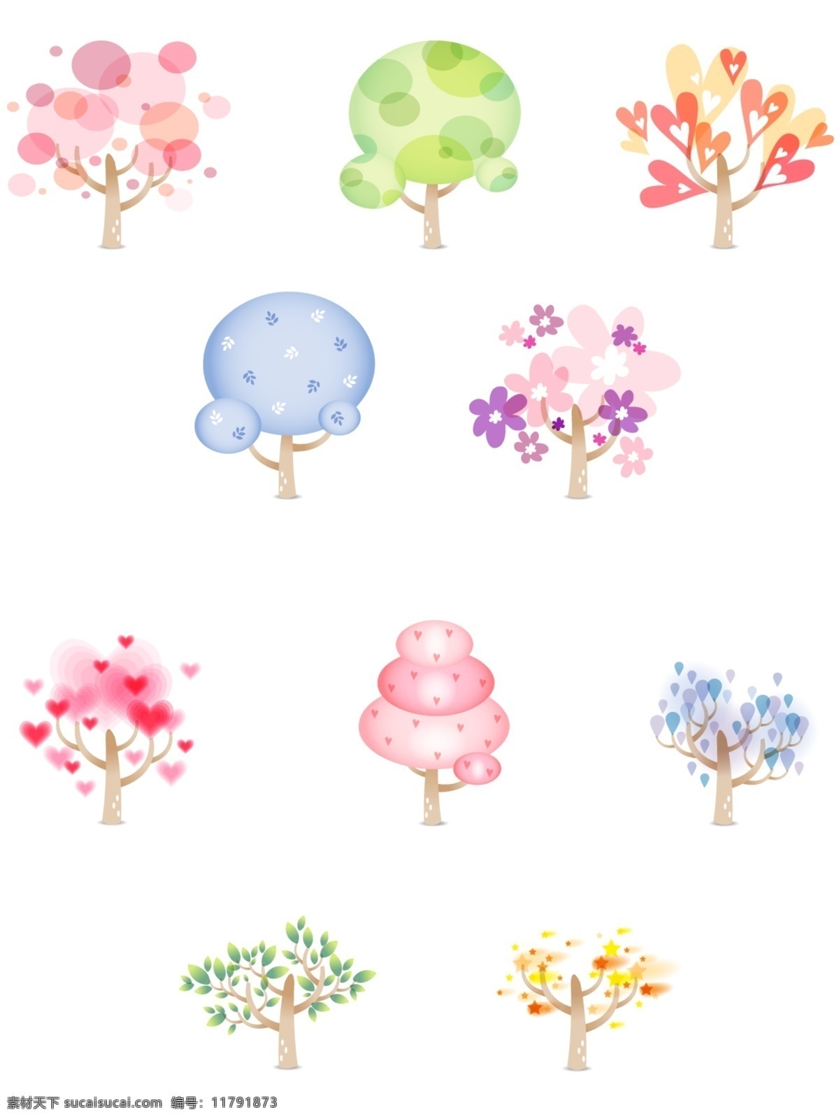 网页 树状 装饰 效果 卡通装饰 树木 糖果色 网页素材 网页模板