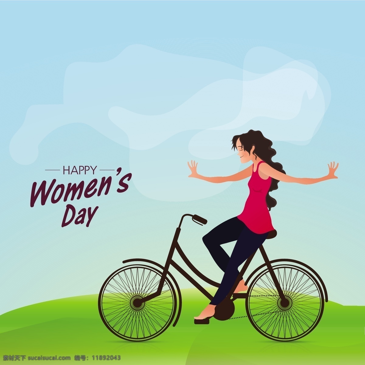 梦幻 背景 女人 骑 自行车 自然 庆典 度假 自然背景 庆祝 女士 放松 女性 自由 国际 游行 户外 妇女 梦幻般的