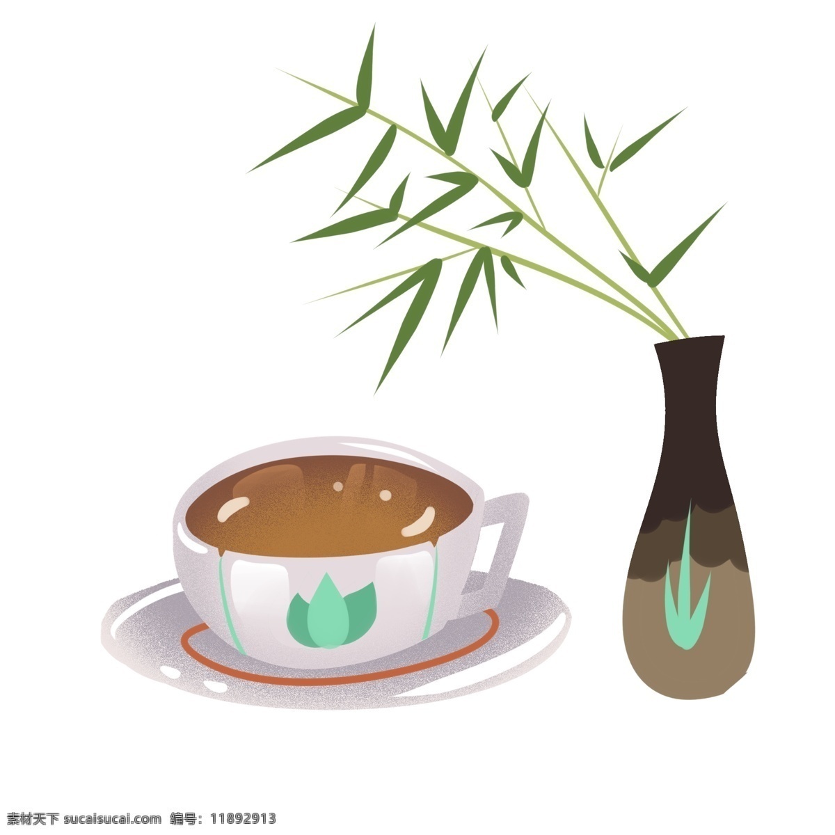 清明节 茶杯 茶具 免 扣 传统 夏天 手绘 饮品 插图 竹子 浓茶 节日 中国风 下午茶 茶叶