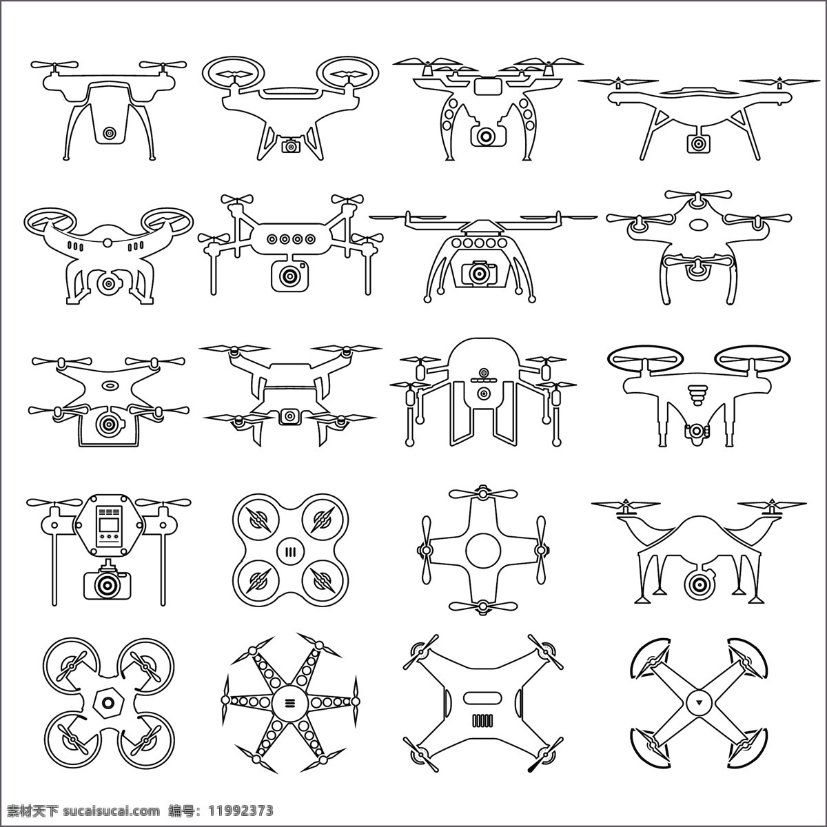黑白 简笔 无人机 卡通 矢量 航拍 线条 简笔画 矢量素材 设计素材 平面素材