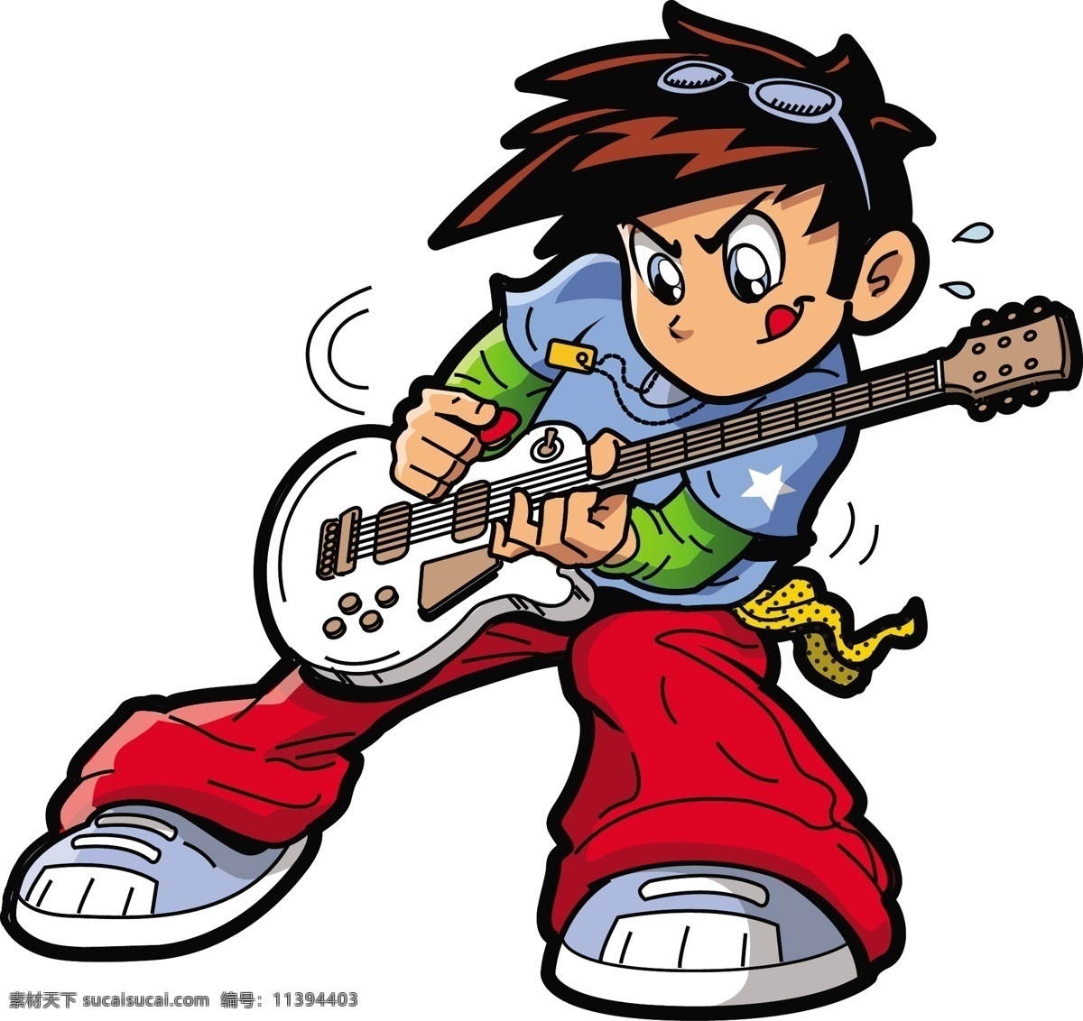 卡通小孩 卡通吉他手 玩吉他 卡通 吉他手 动漫动画 动漫人物