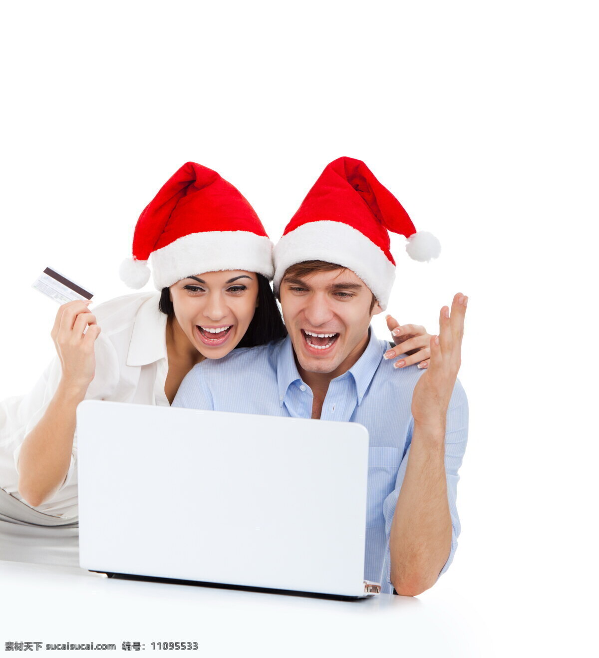 圣诞节 购物 人物 圣诞帽 笔记本 电脑 夫妻 情侣 男人 女人 圣诞节素材 节日素材 生活人物 人物摄影 人物图片
