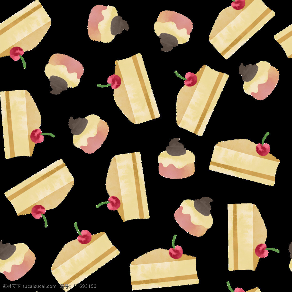 黄色 蛋糕 卡通 背景 背景素材 奶油 平面素材 设计素材 水果