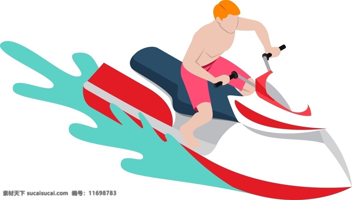 卡通 开 摩托艇 男人 免 扣 男生 运动 简洁 矢量 玩耍 健身 假日 海边