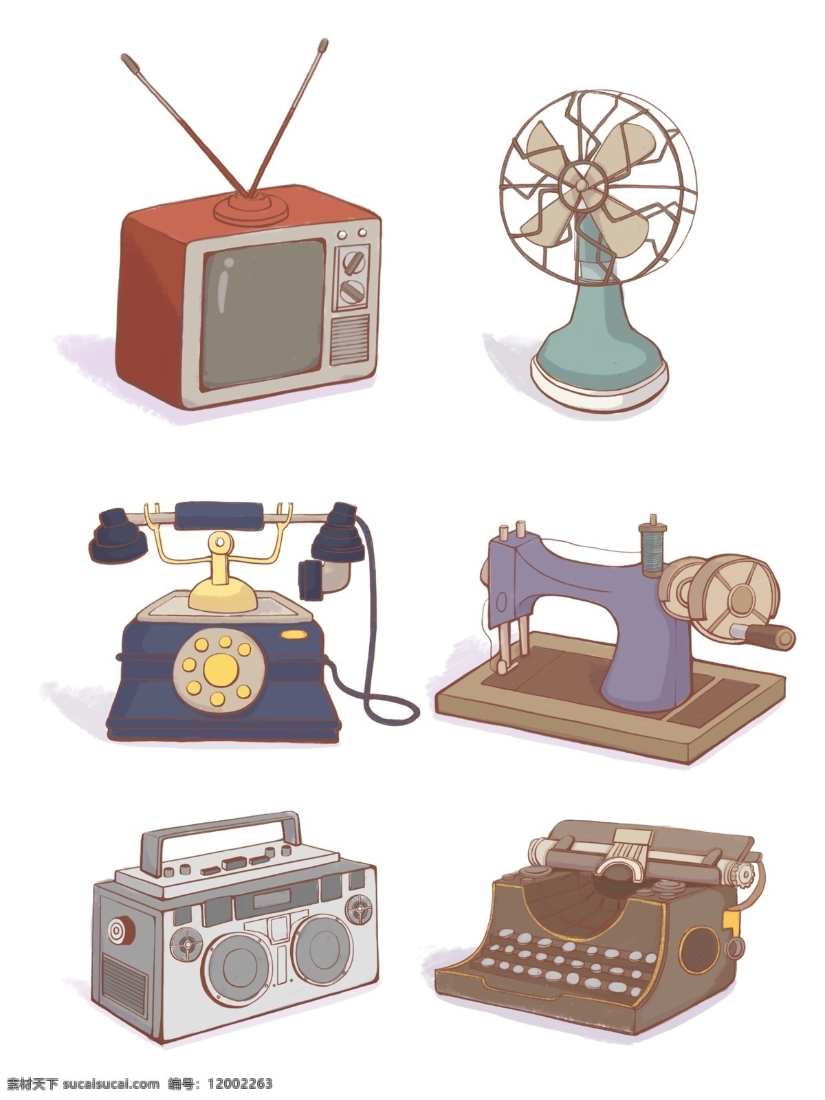 手绘 卡通 旧 时代 生活用品 旧家电 电器 家具
