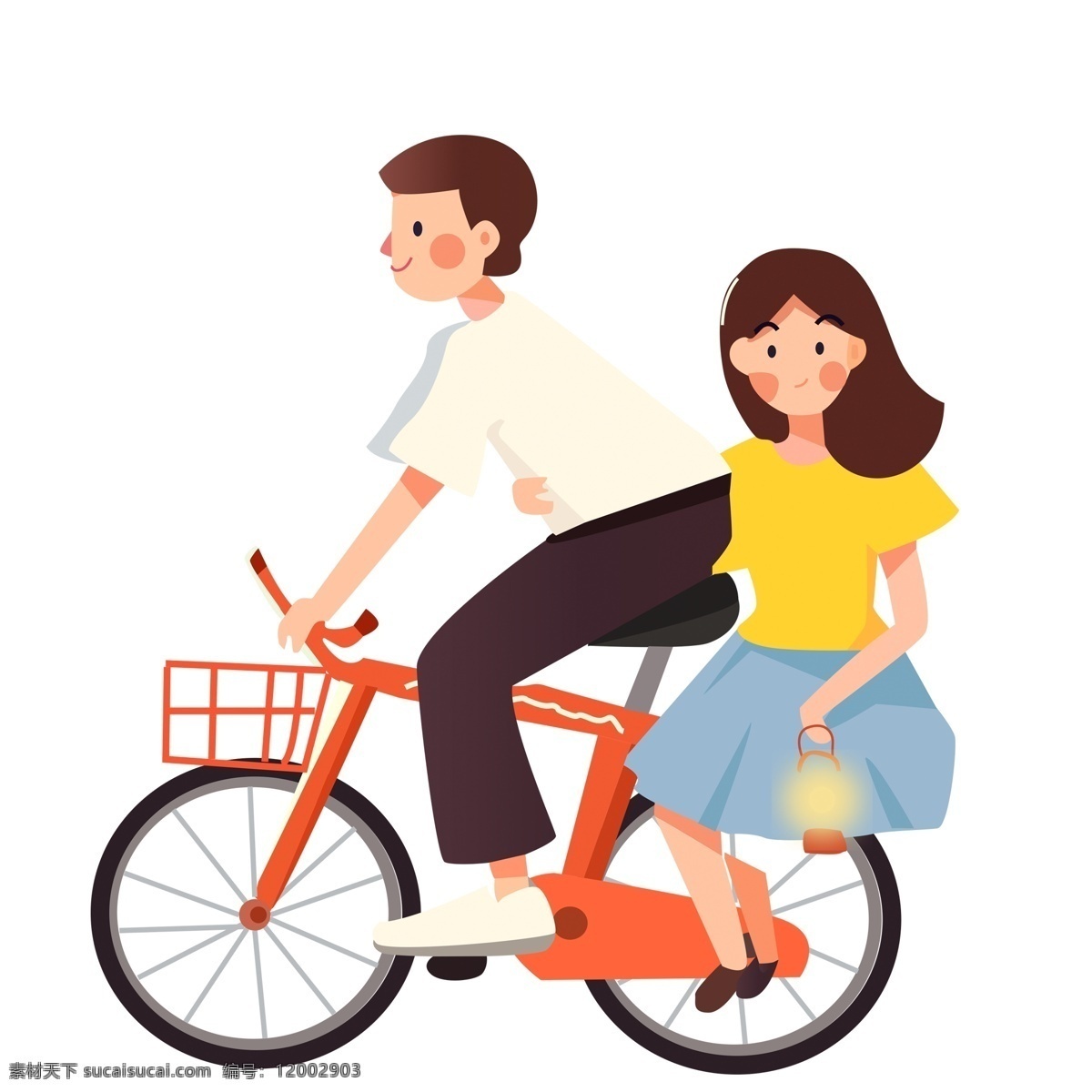 卡通 小 清新 骑 自行车 情侣 小清新 简约 人物 约会 骑自行车 插画