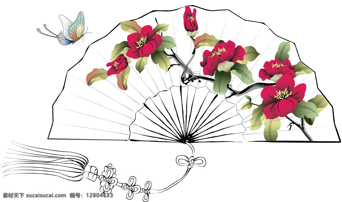 手绘扇子 扇子插画 花朵 蝴蝶 扇子 扇面 折扇 其他类别 生活百科 白色