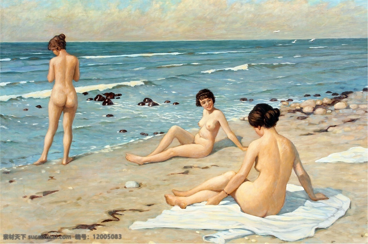 保罗 海边 美女 油画作品