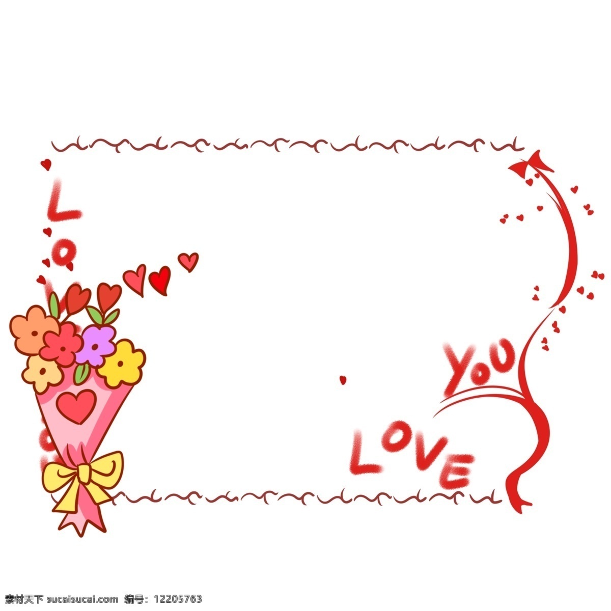 鲜花 爱情 边框 插画 彩色的鲜花 漂亮 手绘爱情边框 可爱