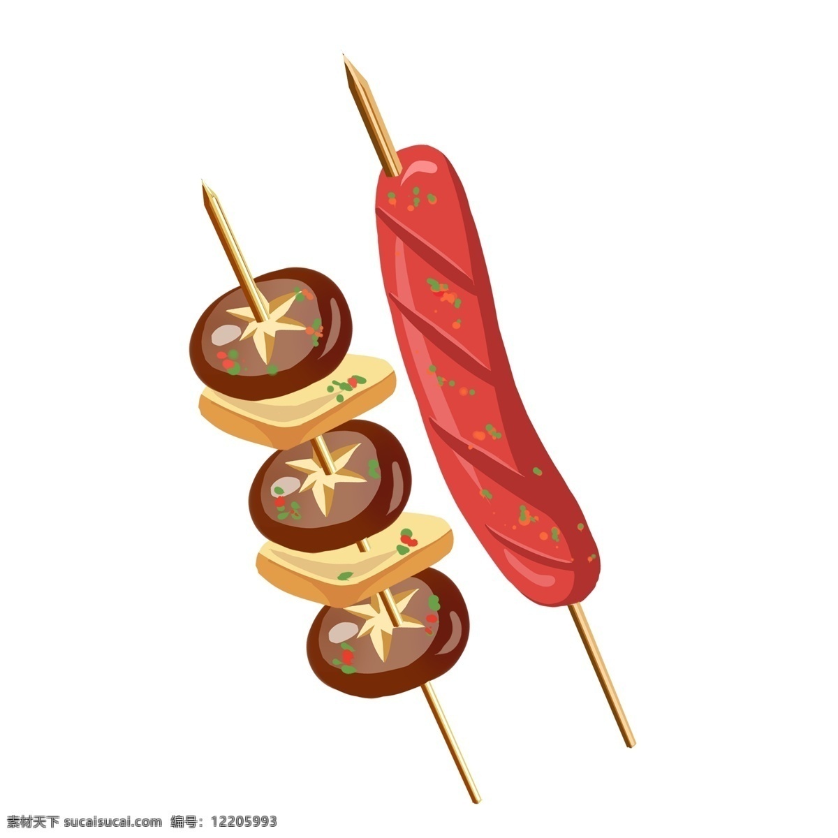 烧烤 香菇 香肠 美食 撸 串 手绘 食物 小吃 手绘风 烤肠 撸串