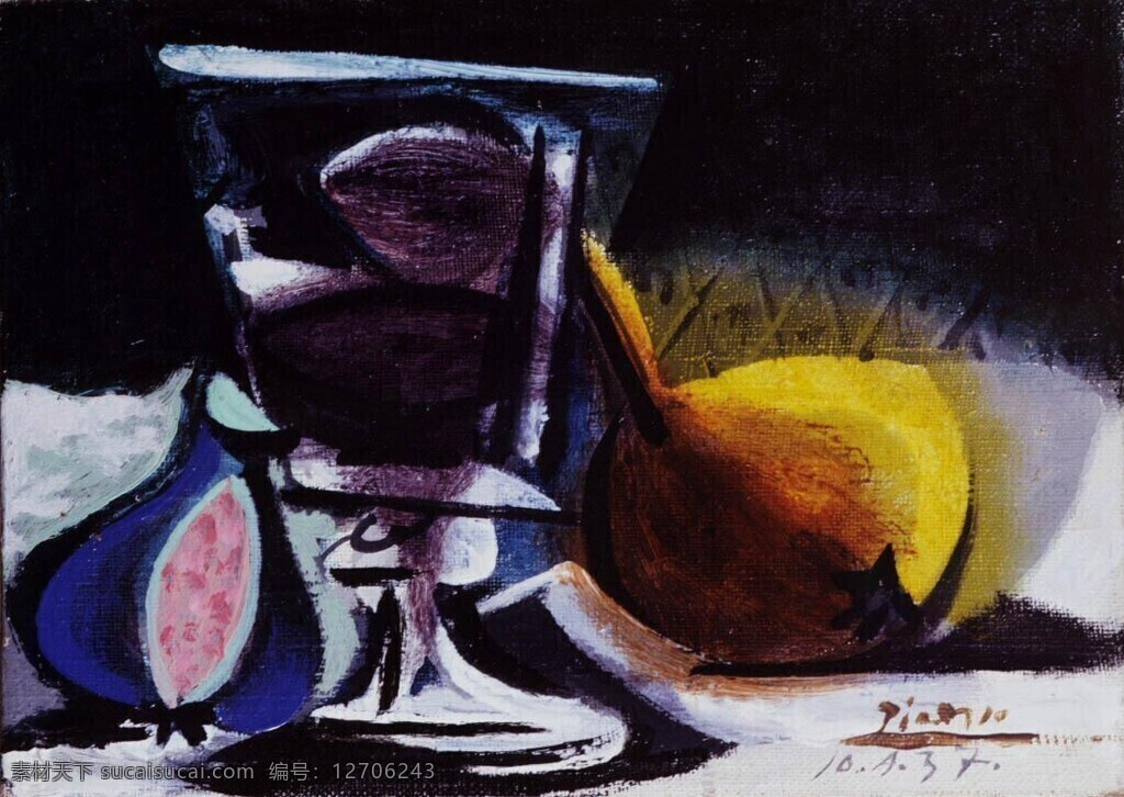 verre 西班牙 画家 巴勃罗 毕加索 抽象 油画 人物 人体 装饰画 au morte nature 1937 家居装饰素材