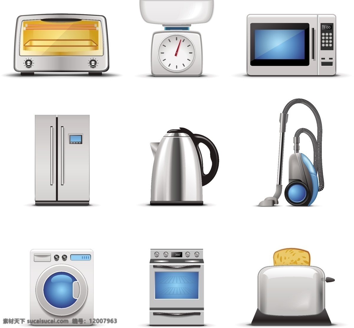 精美 器具 矢量 冰箱 材料 电器 精致 烤箱 水壶 微波炉 吸尘器 洗衣机 烤面包机 矢量图 日常生活