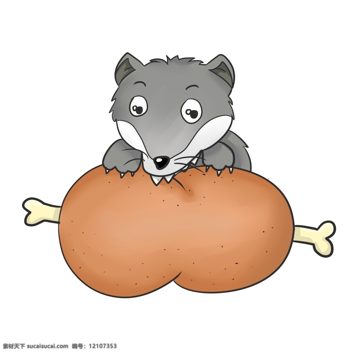 正在 啃 肉 狼 插画 一只狼 卡通狼 正在啃肉的狼 啃肉的狼 鸡腿 一个大鸡腿 狼吃肉插图