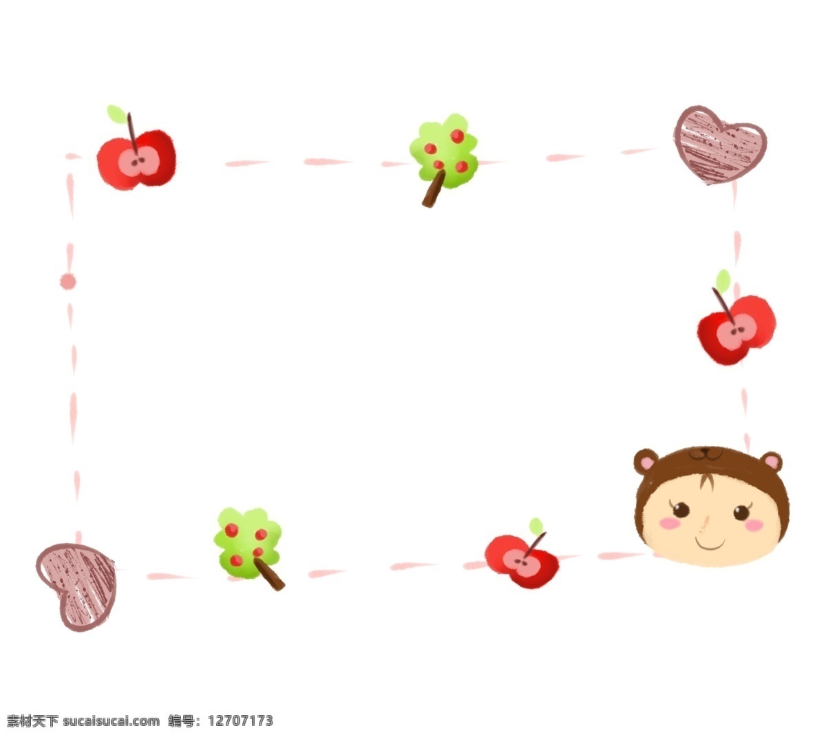 手绘 苹果 边框 插画 红色的苹果 卡通插画 手绘插画 边框插画 框架 美味的苹果 苹果的边框