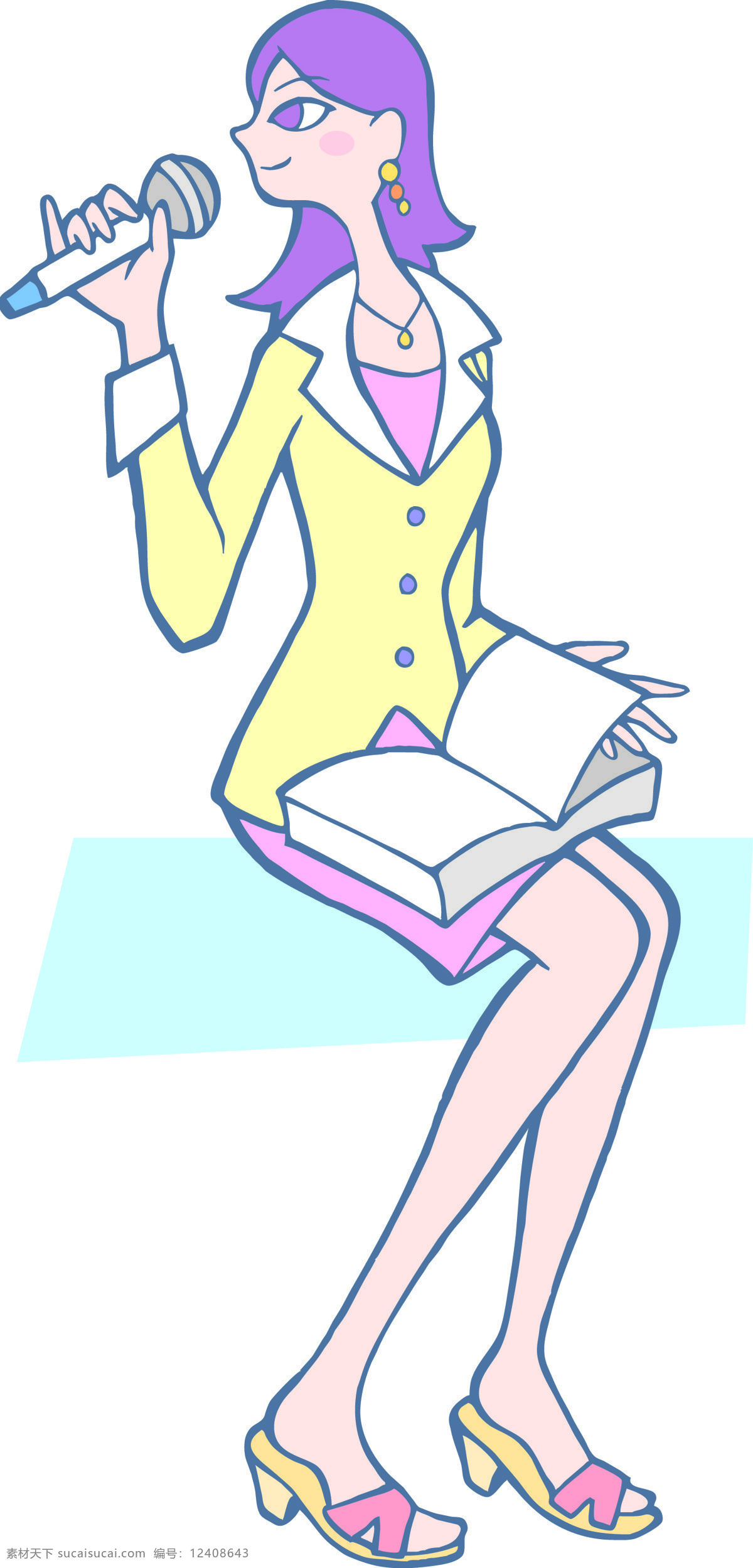 唱歌 女孩 插画元素 卡通漫画 时尚 插画 人物插画素材 插画集
