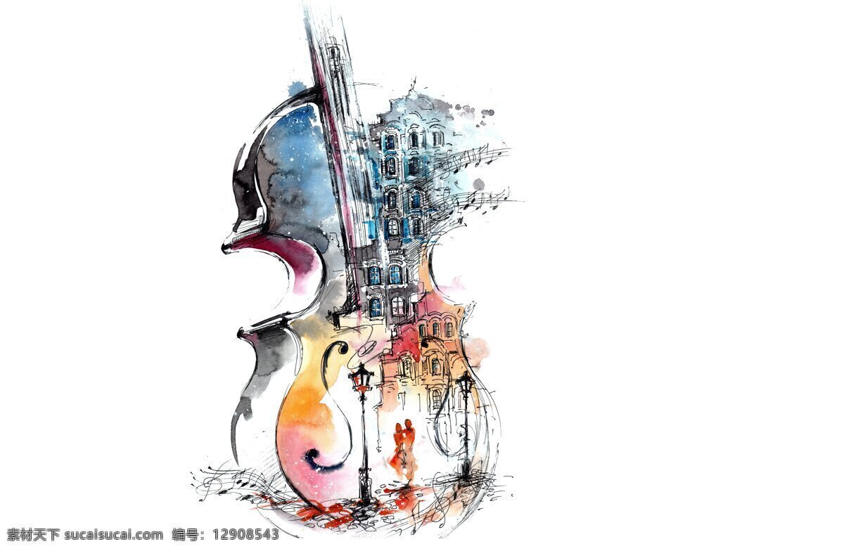 小提琴 大提琴 彩绘 音乐 乐器 装饰画 文化艺术 绘画书法