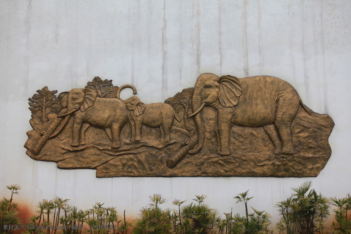 墙体浮雕 大象 雕塑 景观 浮雕 墙体 建筑园林