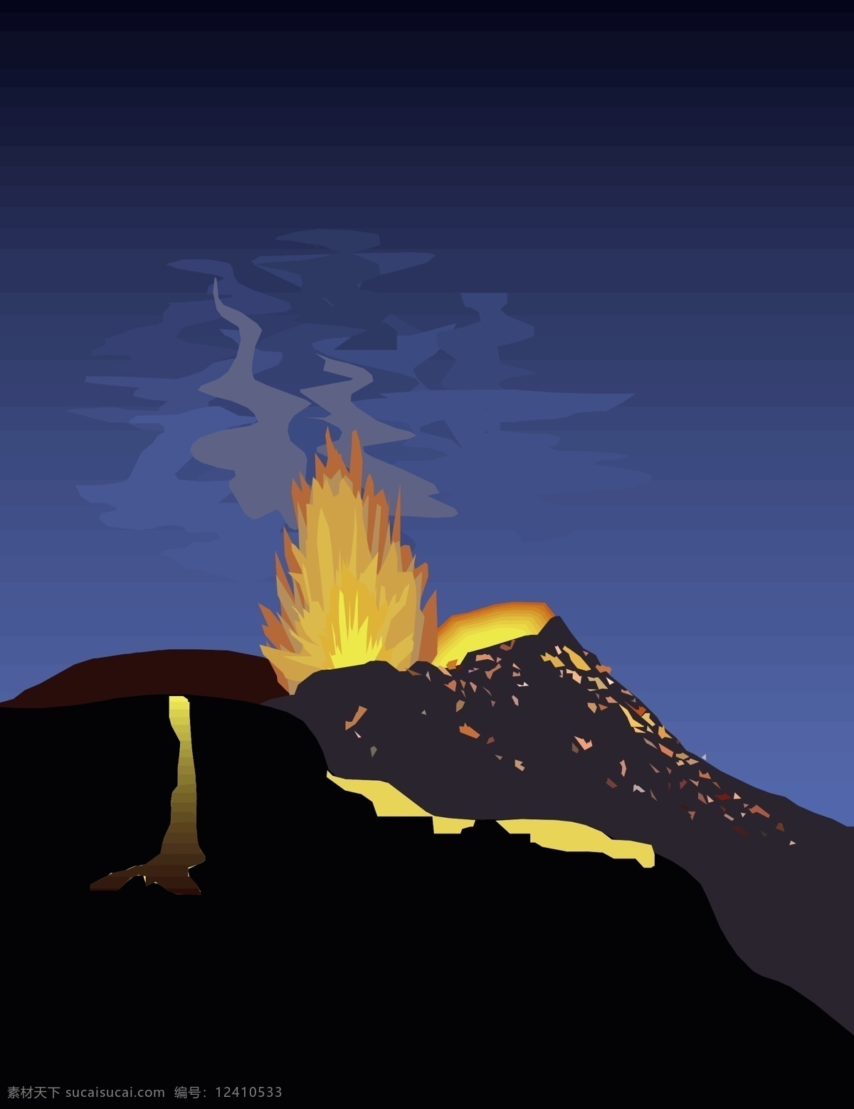 火山 喷发 景象 插画 火山喷发 火焰 模板 设计稿 素材元素 岩浆 壮观 火山口 源文件 矢量图