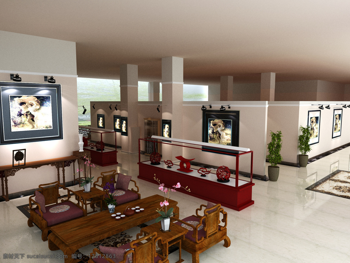 画廊 3d设计 室内 效果图 艺术 中式 3d模型素材 其他3d模型