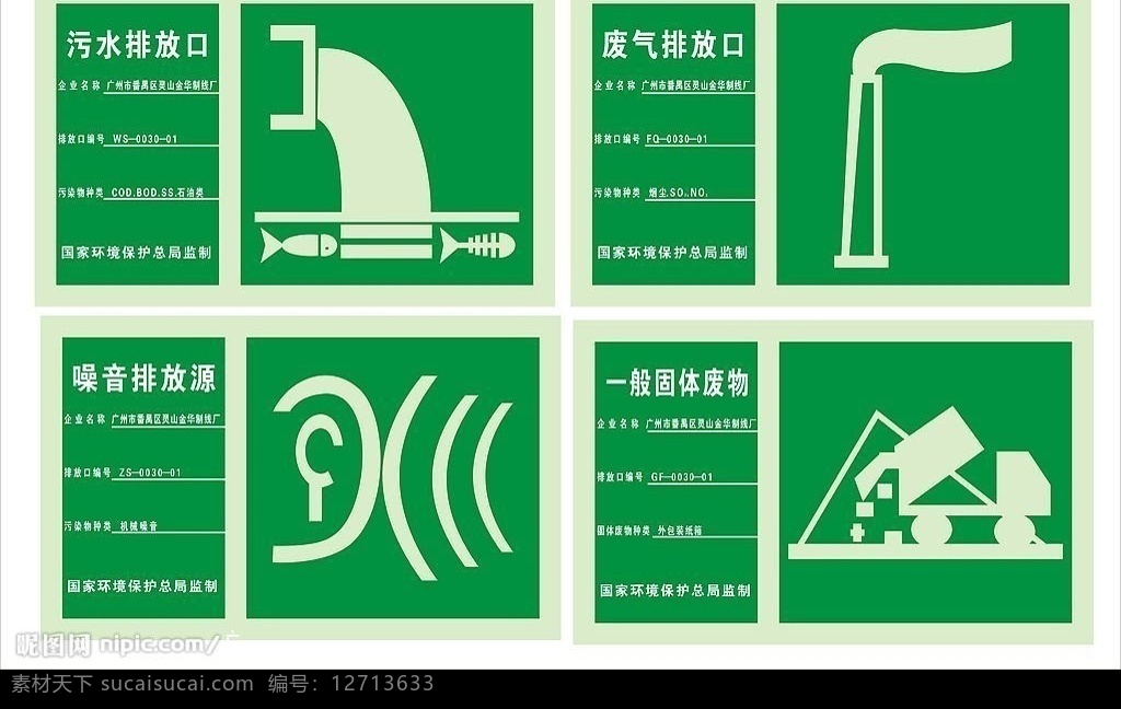 环保标识牌 噪音排放源 一般 固体 废弃物 废气排放口 污水排放口 环保标示牌 矢量图库