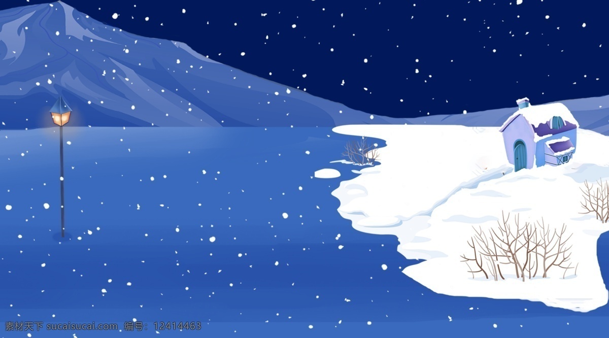 雪 中 山下 小屋 背景 雪景 雪花 蓝色