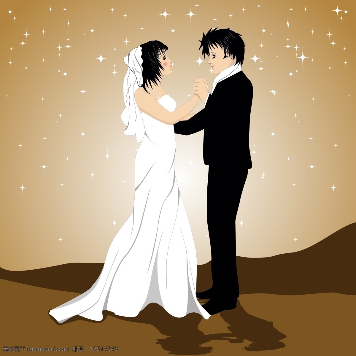 梦幻 结婚 礼服 星光 背景 海报 矢量 爱情