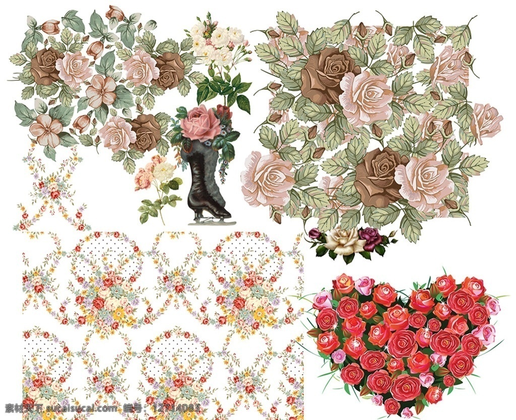 矢量玫瑰花 玫瑰花素材 心形玫瑰花 浪漫素材 红玫瑰 玫瑰花底纹 手绘玫瑰花 分层