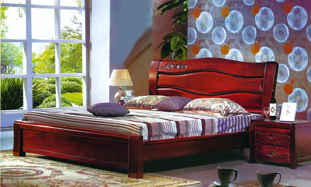 实木家具 床 床头柜 高清图片 时尚 实木 套房 现代家具 实木床 家居装饰素材 室内装饰用图