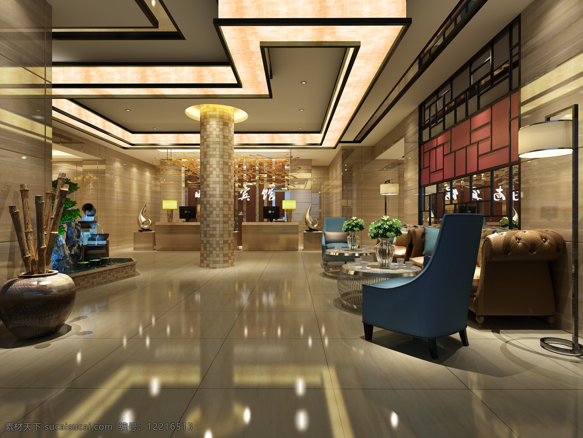 宾馆大厅 宾馆 大厅 现代 总台 酒店 3d设计 室内模型