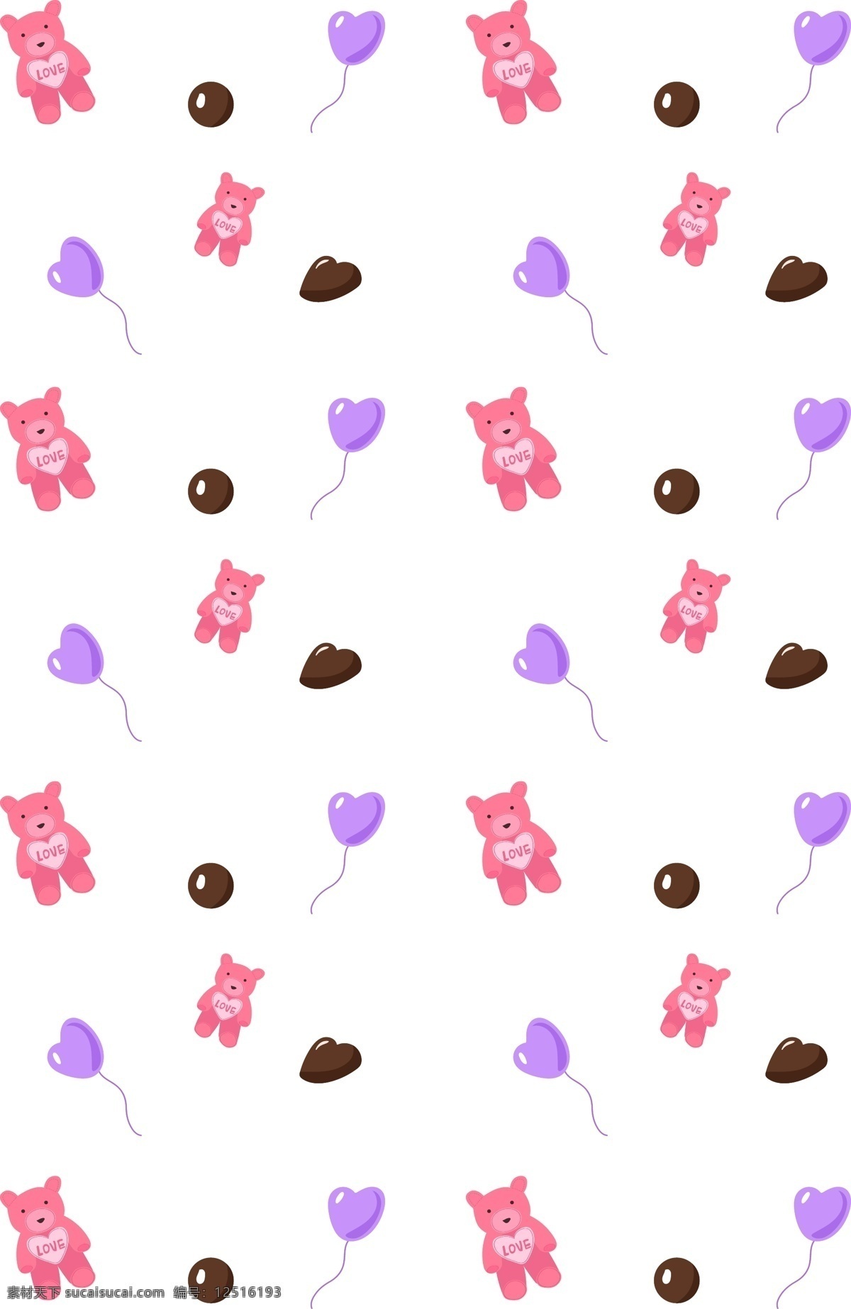 可爱 小 熊 底纹 插画 熊猫 娃娃 爱心小熊 紫色气球底纹 爱心气球 巧克力底纹