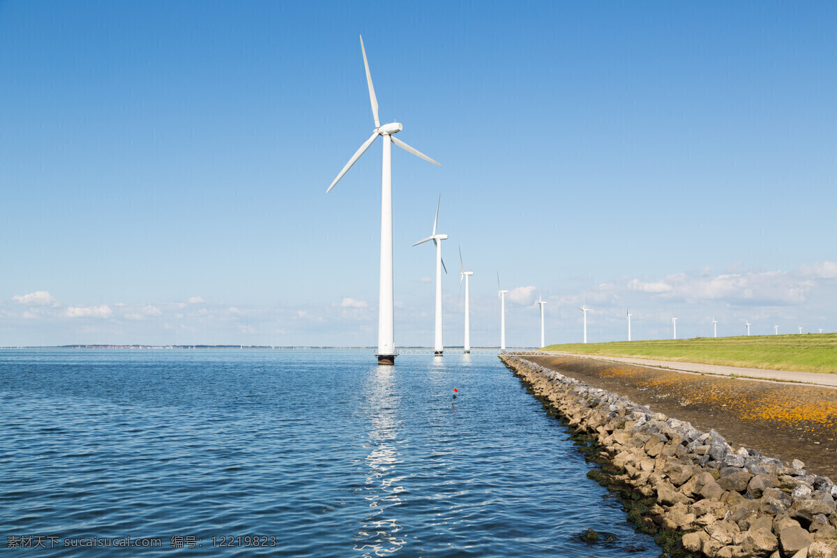 大海 风景 风车 大海风景 风力电站 节能环保 绿色环保 生态环保 其他类别 现代科技
