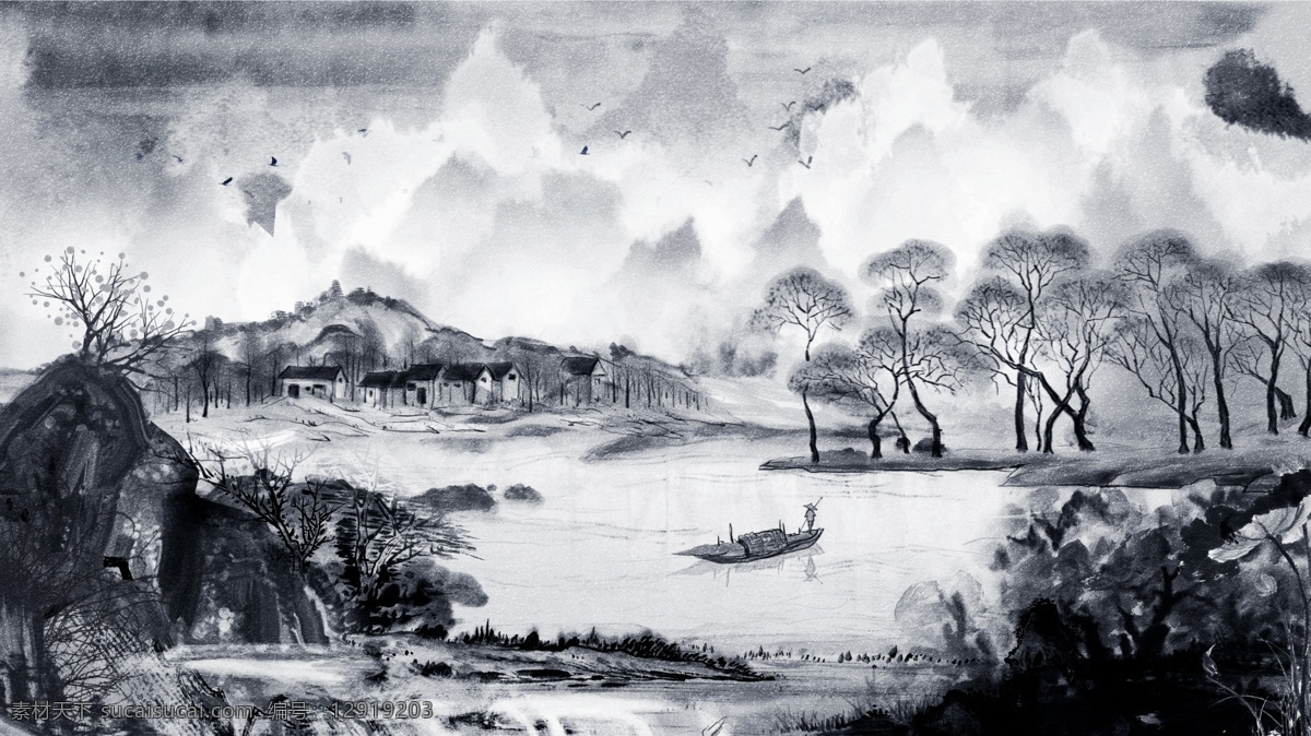 复古 中国 风 水墨画 风景画 唯美 水墨 插画 壁纸 手机 中国风 海报 电商 中国水墨