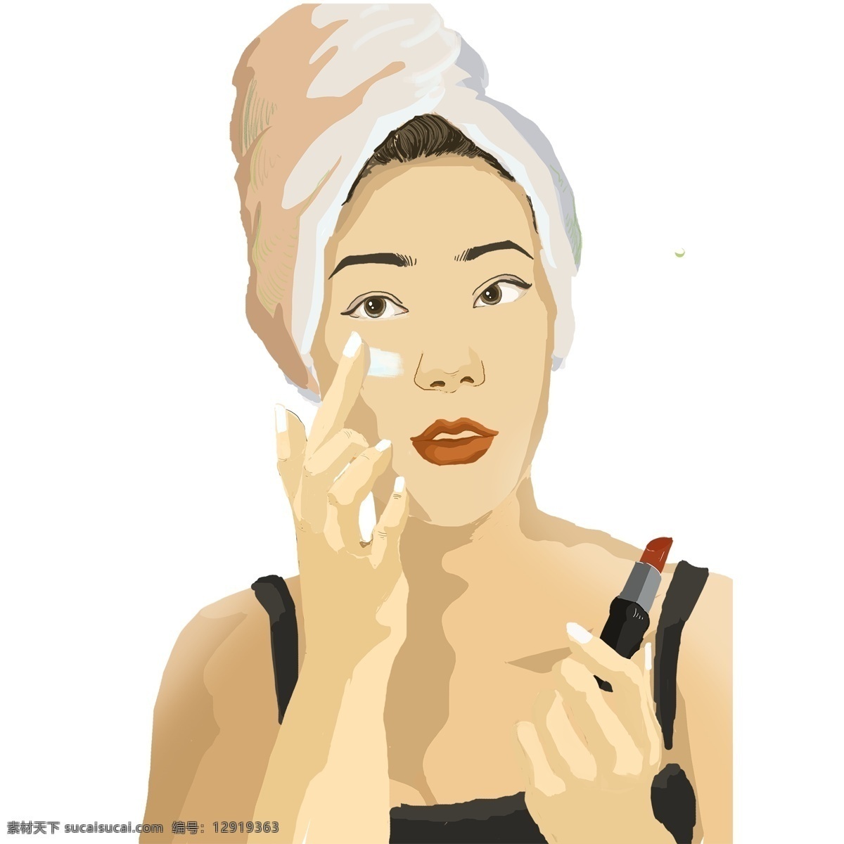 卡通 手绘 化妆 女性人物 护肤 人物 插画 女性 女人 口红 美容