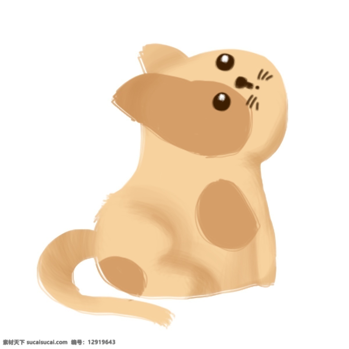 春夏 土黄色 可爱 萌 小狗 手绘 插画 春 夏 狗狗 呆萌 抬头 望天 卡通 坐 尾巴 耳朵 大眼睛