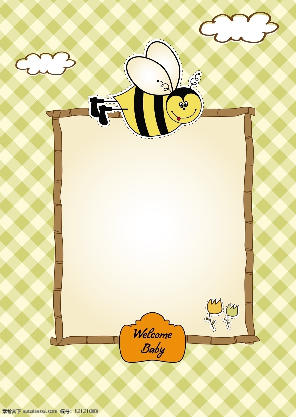 可爱 卡通 小 蜜蜂 边框 背景 小蜜蜂 云朵 鲜花 儿童绘画 无缝 底纹 矢量 花纹矢量图 底纹背景 底纹边框