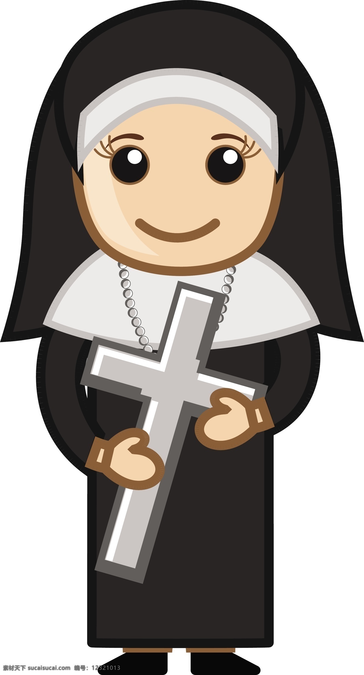 修女 持有 圣 十字架 矢量 字符 的卡 通 插画 矢量图 日常生活
