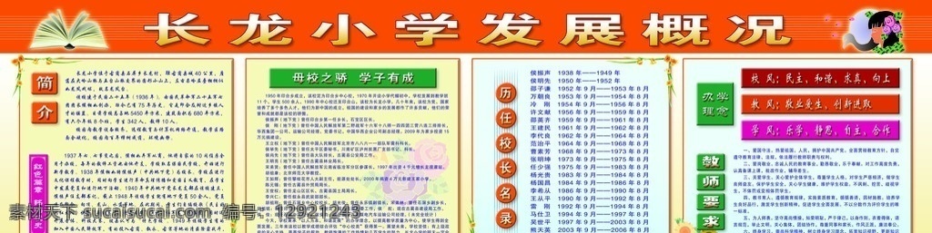 长龙小学展板 长龙 小学 展板 展板底纹 展板背景 学校 发展概况 纯美山水 分层 源文件