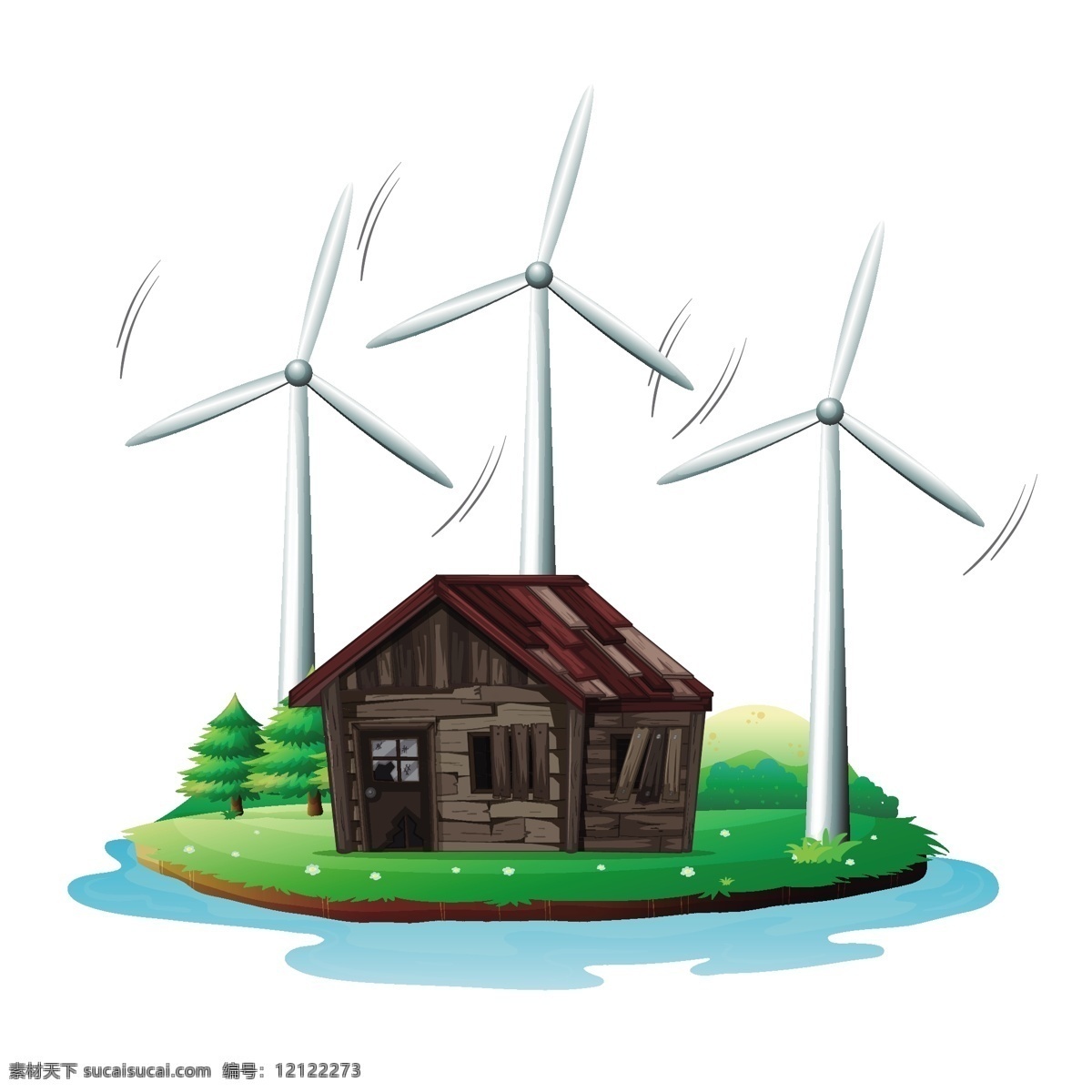 卡通 风力 车 矢量 能源 自然 自然能源 电力 风力发电 发电车 卡通房子 房子 可爱房子