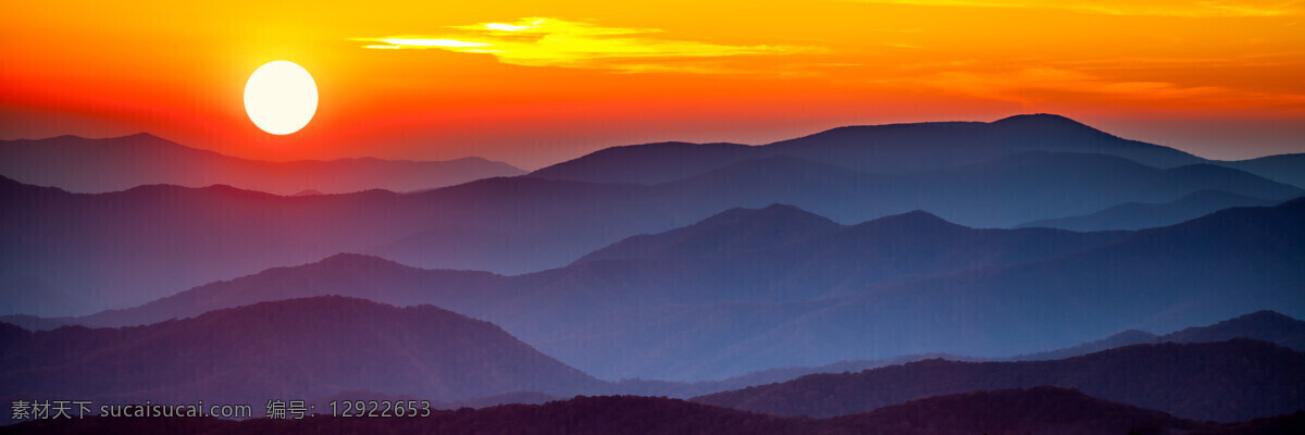 群山 日落 全景 图 山峦 自然 风景 太阳 大山 三联画 装饰画 自然景观 自然风景