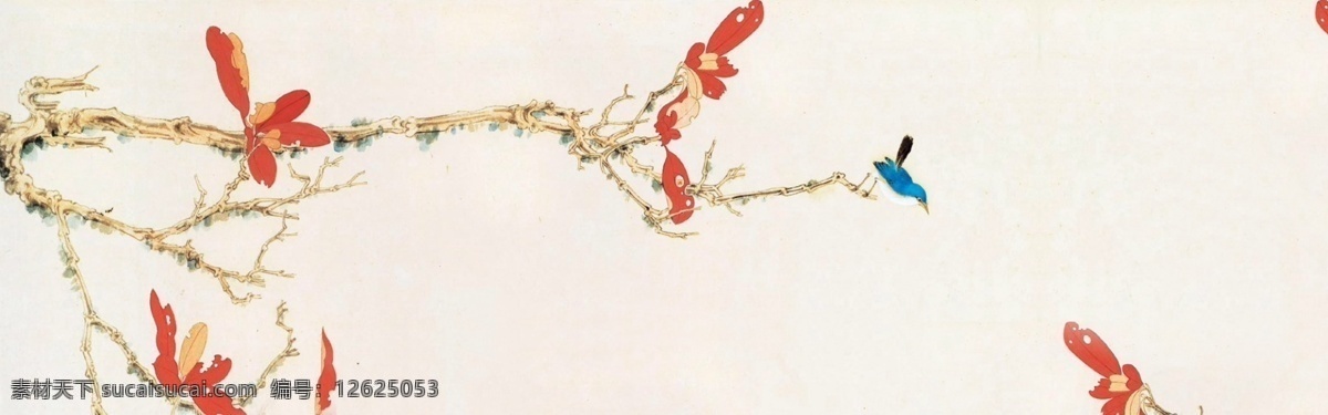 山川 花鸟 banner 背景 山水 红花 鸟 广告 写意 风景 古风