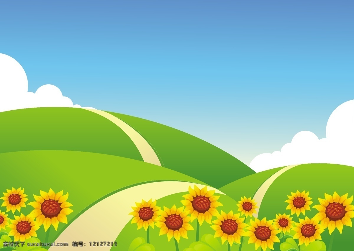 扁平化 矢量 太阳花 景观 插画 唯美 手绘太阳花 手绘花朵 花卉花朵 手绘花卉 矢量素材 手绘植物 景观插画