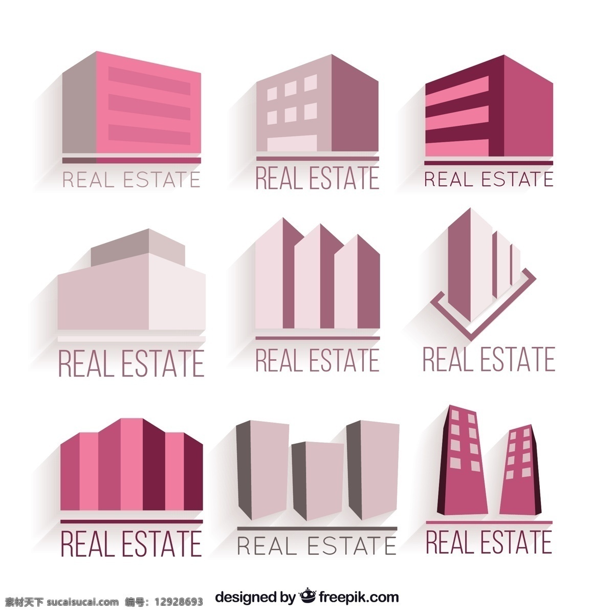 粉红色 皇家 地产 标志 平面设计 标识 商业 抽象 房子 建筑 家居 销售 平面 公司 抽象标志 现代 企业形象 身份 品牌 白色