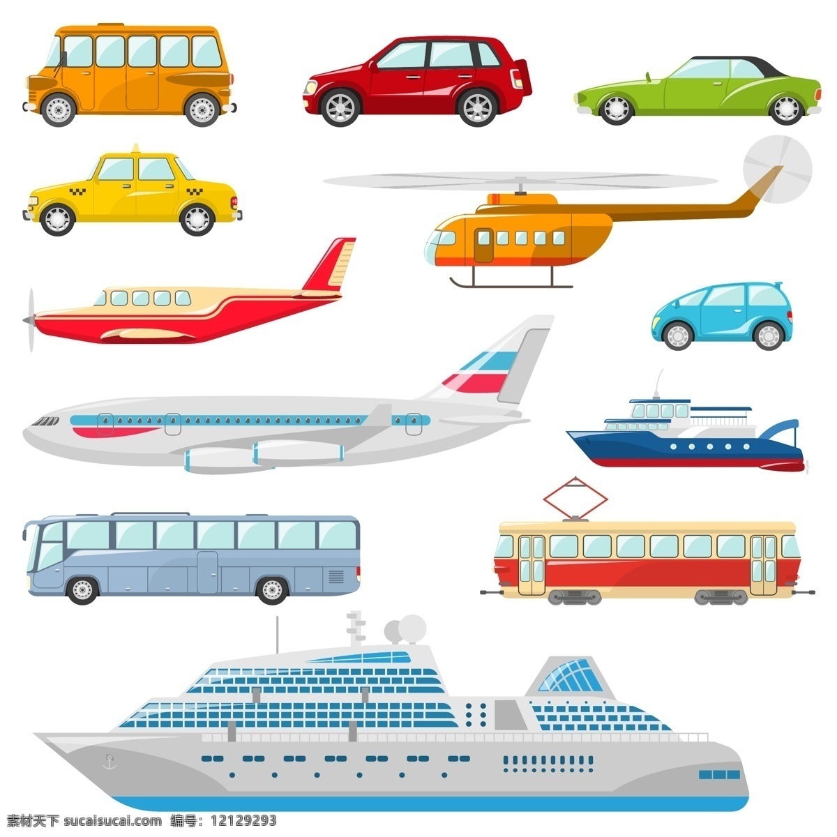 交通工具 汽车 轮船 飞机 卡通汽车 卡通船 卡通飞机 直升机 手绘汽车 设计素材 现代科技