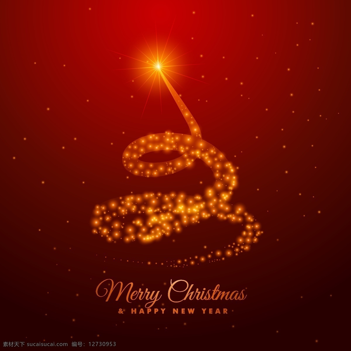 欧式 圣诞节 字体 贺卡 矢量 背景 红色背景 简约背景 祝福 新年 快乐 黄色光点 星光 轨迹 动感 旋转 背景素材