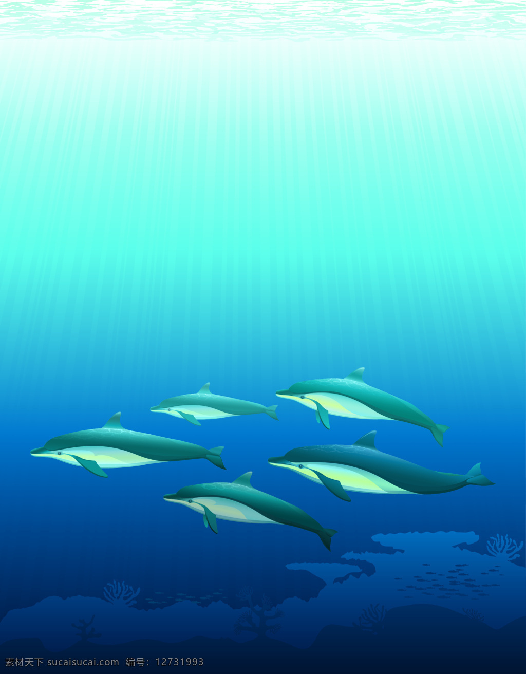 矢量 卡通 海底 鱼群 背景 大海 海报 海洋生物 蓝色 清新