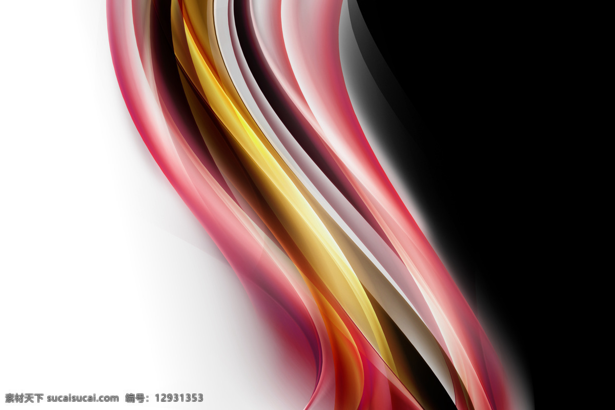红 黄 多彩 曲线 背景 创意 高清 大图 创意设计 抽象 线条 波形 几何 光效 黑色 红色 金色