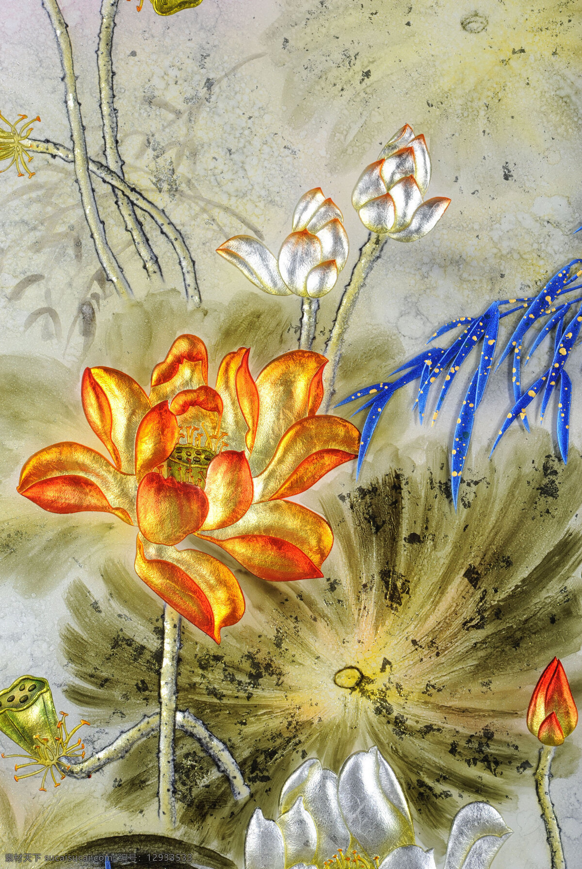 水墨莲花 金莲花 莲 装饰画 玄关画 移门画 客厅背景 厨房背景 电视背景墙 文化艺术