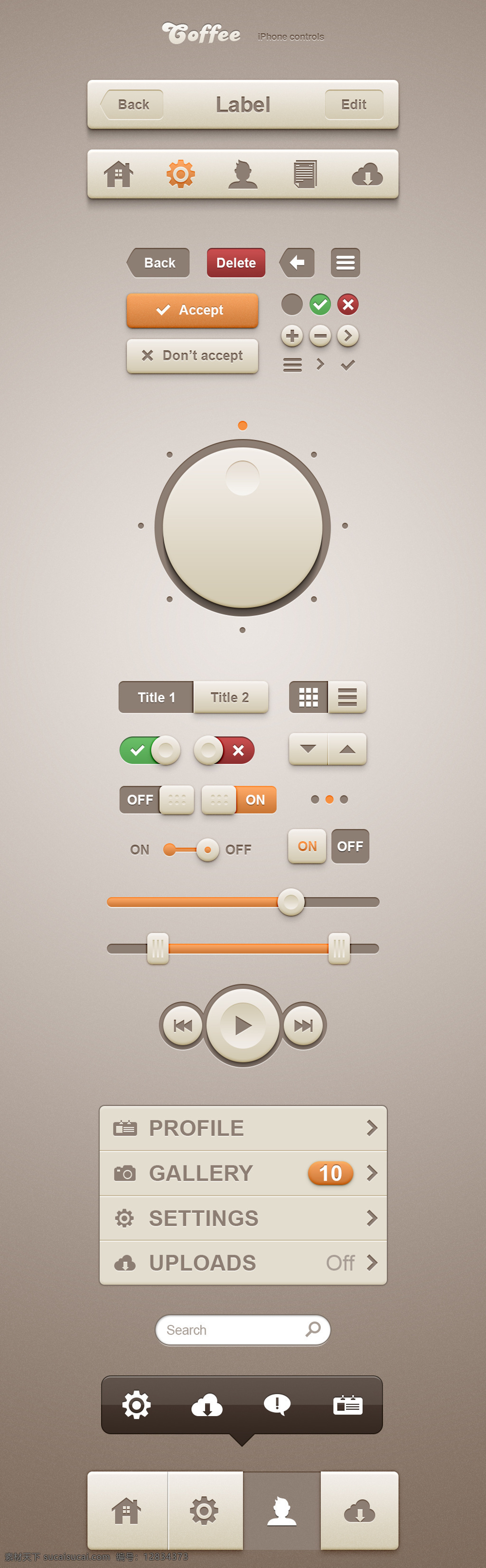 啡 色 主题 界面设计 界面 啡色 search back edit 按钮 图标 滑块 搜索框 手机